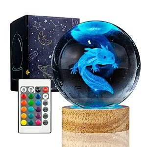 3D クリスタルボール ガラス玉 置物 3D Axolotl Crystal Ball Night Light with 16 Color LED Wooden Base, Upgraded 3.15 Inch Axolotl Glass Ball Lamp with Remote Control Cool Desk Decor Gifts for Kids Girls Boys Friends Fans 【並行輸入品】