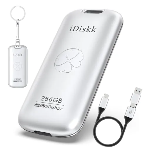 iDiskk 外付けSSD 256GB USB3.2 Gen2*2 読込み最大2000MB/秒 (20Gbps) 超高速軽量小型 ポータブル 外部SSDドライブ・ストレージ Type-C/USB-Aのデバイス/Macbook/Android/PC/タブレッ