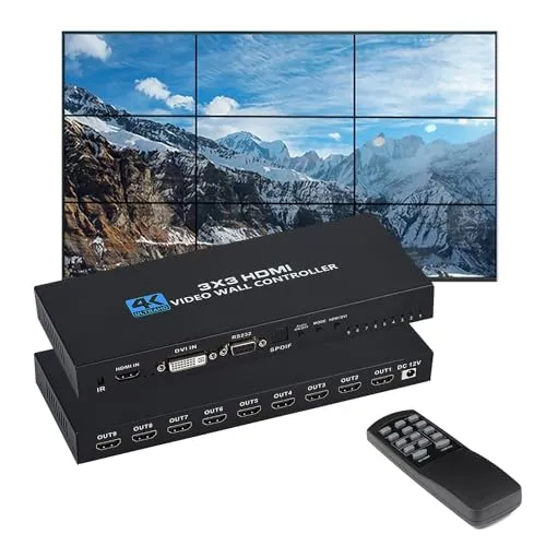 3x3 HDMI ビデオウォールコントローラー 4K x 2K HDディスプレイ 3x3/ 1x1/ 1x2/ 1x3/ 1x4/ 2x2/ 2x3/ 2x4/ 2x1/ 3x1/ 4x1/ 3x2/ 4x2 1920x1080P 60Hz HDMI DV