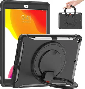 iPad 用 ケース, 2025新型 iPad Air 13インチ (M3,2025)用/Air 13 (M2,2024)/ Pro 12.9インチ 第6/5/4/3世代 ケース リング付き 衝撃吸収 軽い 頑丈 360度回転スタンド 持ち手付き ハンドル付 カバー 落下防止 キ