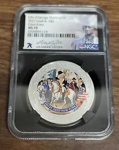 2021 クック諸島 2 ドル銀貨 -- NGC MS70 -- ライフ・オブ・ワシントン「グレート・エントリー」