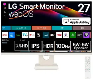LGエレクトロニクス｜エルジー webOS搭載液晶ディスプレイ(27型/IPS/FullHD 1920×1080/100Hz/HDR/5ms/HDMI/USB入力×2/3年保証・無輝点保証)(ホワイト) MyView Smart Monitor 27U511SA-W