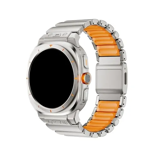 [PLYYQZM] に合う Sam su ng Galaxy Watch Ultra 2025 47mm シリコンメタルバンド,に合う Watch8/8Classic 46 44 40mm チタン+ラバーブレスレットに適合(Titanium Orange,