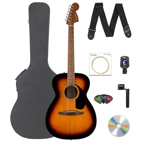 Fender California Standard Monterey E アコースティックエレキギター - 3色サンバーストバンドル ケース、チューナー、ストラップ、弦、ストリングワインダー、ピック、Austin BazaarインストラクションDVD付き
