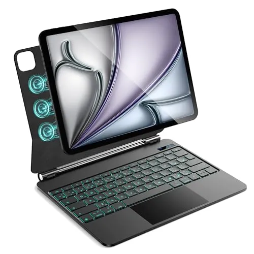 iPad Air 13 インチ M4 2026/M3 2025 /M2 2024 & iPad Pro 12.9インチ(第6/5/4/3 世代)用 磁気キーボードケース 日本語配列～磁気装着・マルチジェスチャートラックパッド・7 色バックライト・ショートカ