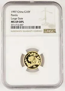 中国 1997 10 元 1/10 オンス ゴールド パンダ コイン ラージ 日付 NGC MS69 DPL プルーフのような