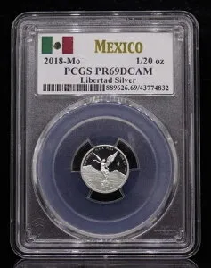 2018年-MO 1/20オンス メキシコ シルバー プルーフ リベルタッド PCGS PR69DCAM