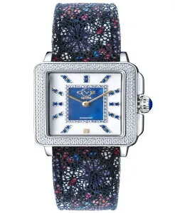 ジェビル レディース アクセサリー 腕時計 フラワー柄 レザー フラワー Gevril Women's Padova Gemstone Floral Swiss Quartz Italian Blue Leather Strap Watch 30mm Silver-Tone シルバー