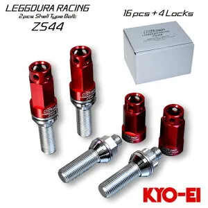 協永産業 Kics レデューラレーシング 2pcsシェルタイプボルト (ZS44) レッド M14×P1.25 取付座60°テーパー 首下長さ45 全長101 20pcsセット (16pcs＋ロック4pcs)