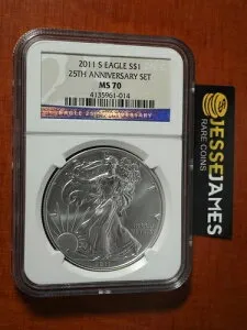 2011 S シルバーイーグル NGC MS70 25周年記念セットラベルより