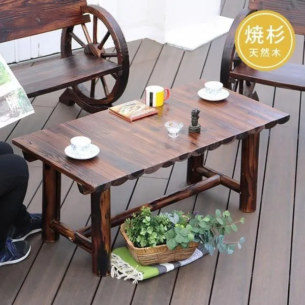 ガーデンテーブル 木製 焼杉テーブル ベンチ兼用 幅110cm (WB-T550DBR) ※北海道＋3000円