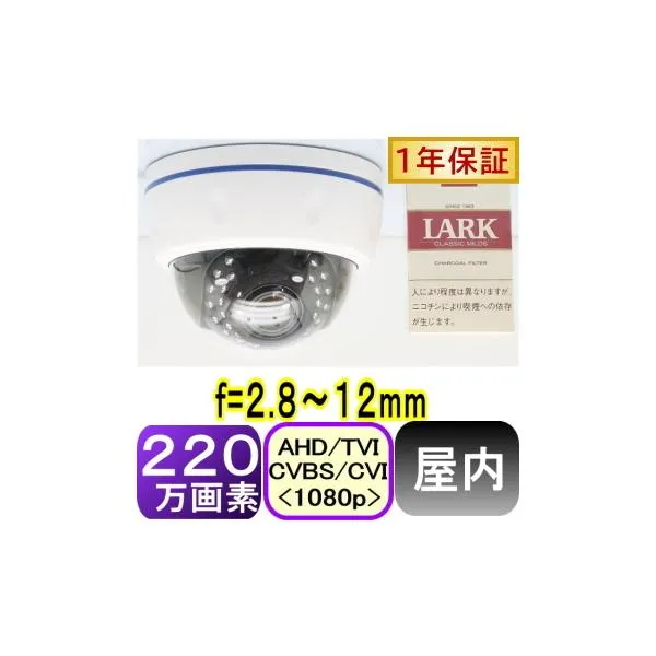 【SA-51593】防犯カメラ監視カメラ 220万画素 屋内用ド－ム型防犯カメラ AHD(1080p),TVI(1080p),CVI(1080p)アナログ(CVBS),信号切替出力(4in1) f=2.8～12mm