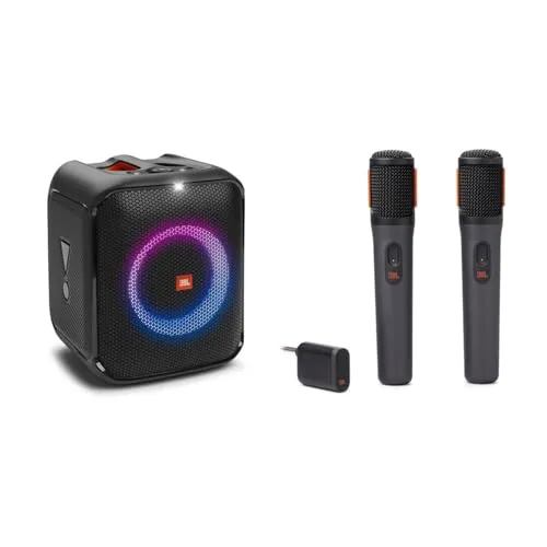 【セット】JBL PARTYBOX ENCORE ESSENTIAL Bluetoothスピーカー ワイヤレス IPX4/マイク入力/ブラック JBLPBENCOREESSJN + JBL PartyBox Wireless Mic 2本セット