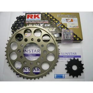 SUNSTAR サンスター フロント・リアスプロケット＆チェーン・カシメジョイントセット GS1200SS SUZUKI スズキ スプロケット・チェーンセット 駆動系 チェーン銘柄：RK製BL530X-XW2（ブラックチェー