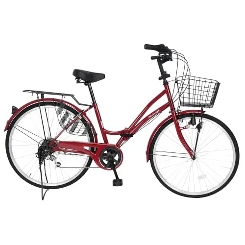 21Technology 折りたたみママチャリ (26インチ) 自転車 シティサイクル ママチャリ 折畳 6段ギヤ付き 街乗り 通勤 通学 MC266（ロゼ）