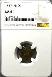 1857年 H10c 自由の女神像 シルバーハーフダイム フィラデルフィア NGC MS61 5c