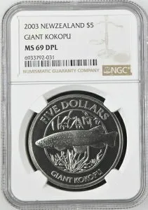 2003年ニュージーランドジャイアントココプ5ドルコイン - NGC MS69 DPL TOP POP - F20