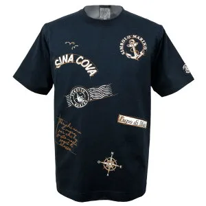 30％OFF 2025春夏 シナコバ 海のモチーフプリント 半袖丸首Tシャツ (紺) (M)(L)(LL) TS*0125110590290【26/3/24】【ロゴT】【コットン】【天竺】【マリン】【SINACOVA】 シナコバ ショップ【ゴルフ】【ス