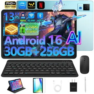 【数量限定10000円OFF】DOOGEE U13 セット版 タブレット 13インチ 大画面 Android16 GeminiAI FHD+ 90Hzリフレッシュ 8コアCPU 32GB RAM+256GB ROM+2TB拡張 11000mAh大容量バッテリー Widevine L1対応 顔認証 4スピーカー