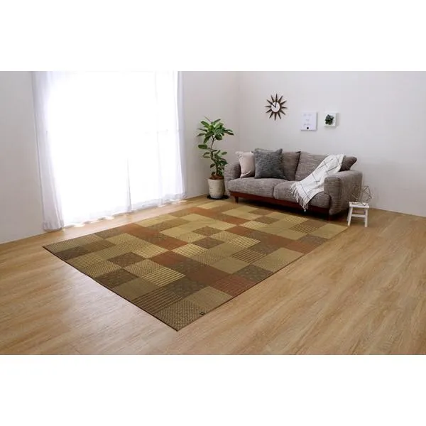 ラグ い草 国産 純国産 日本製 モダン 抗菌防臭 自然素材 パッチワーク 不織布 ベージュ 約191×250cm DX京刺し子 1709430