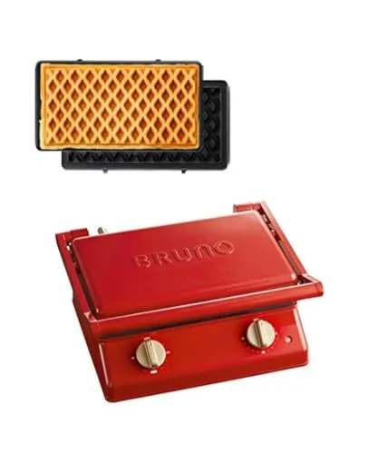 BRUNO ブルーノ グリルサンドメーカー ダブル 本体 プレート3種 (ホットサンド グリル ワッフル) レッド Red 赤 ホットサンドメーカー おしゃれ 電気 耳まで焼ける 朝食 パン 食パン タイマー付き プレート取りはずし可 BOE084-RD