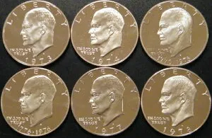 1973-1978 S アイゼンハワー ドル カメオ プルーフ ラン クラッド アイク ロット 米国造幣局 6 コイン セット。