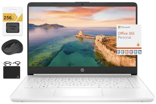 HP 14インチ HD 超軽量 薄型ノートパソコン クアッドコア Intel Celeron プロセッサ 16GB RAM 320GB (64GB eMMC+ 256GB SD) Wi-Fi 最大11時間 Windows 11 S + 1年間 Office