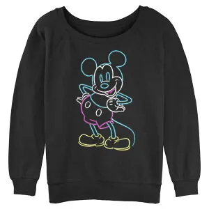 ディズニー レディース トップス Tシャツ グラフィック Disney's Mickey Mouse Neon Lights Juniors' Graphic Pullover Black ブラック