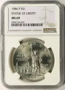 1986-P 自由の女神 1 ドル銀貨記念 NGC MS69