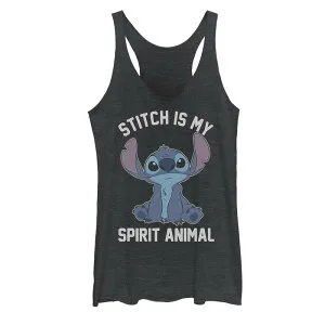 ディズニー レディース トップス Tシャツ Disney's Lilo & Stitch Juniors' Sitting Spirit Animal Tank Top Black Heather ブラック