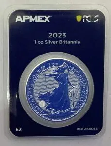 ファーストストライク 2023 GB 1オンス .999 シルバー ブリタニア MD? プレミア + PCGS? キングチャールズ