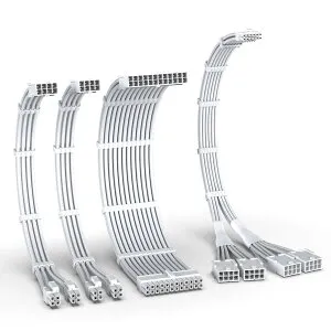 EZDIY-FAB PCIe 5.0 12VHPWR 電源専用 PSUケーブル 延長スリーブケーブル、24ピン ATX/(4+4) ピン EPS/16 ピン (12+4) - 4X PCIE 8 ピンPCIE、電源ケーブル延長 GPU RTX4090/4080/4070Ti 延長ケーブル16AWG - 全白