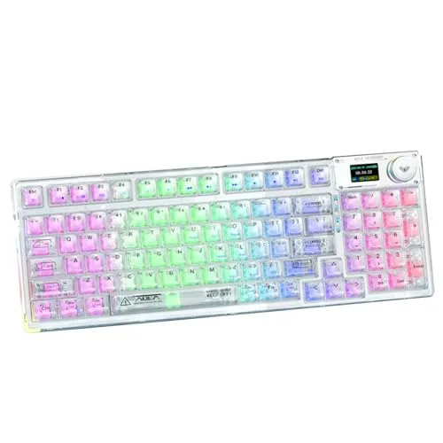 Odpaltoy F98 Pro 95% ホットスワップ対応 メカニカルキーボード - 透明キーキャップ RGBバックライト付きゲーミングキーボード トライモード BT5.0/2.4G/USB-C OLEDディスプレイ 4000mAh バッテリー ピンク