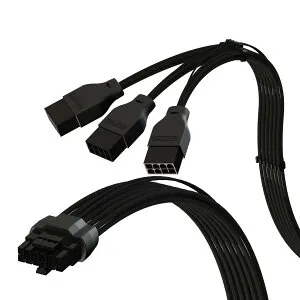 LINKUP - AVA PCIE 5.0 16Pin (12+4) 高電流電源ケーブル | 16AWG、成形、はんだ付け、スリーブタイプ | 3x8Pin PCIE 4.0 PSU 用 | RTX40 および RTX30 FE GPUs と互換性あり | 40cm ブラック
