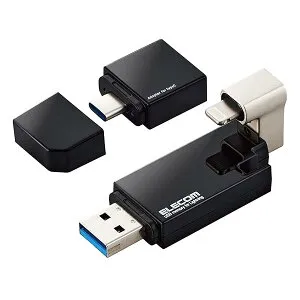 エレコム USBメモリ 256GB Lightning MFI認証 [iPhone/iPad/ipod] USB3.2(Gen1) USB3.0対応 Type-C変換アダプタ付 ブラック MF-LGU3B256GBK