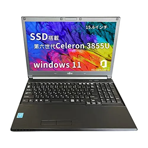 【整備済み品】 富士通 ノートパソコン[ PCステージ W.R.K 無線マウス付属] A576 Win11 Celeron 3855U 4GB HDMI WIFI DVD 15.6 SSD256GB (整備済み品)