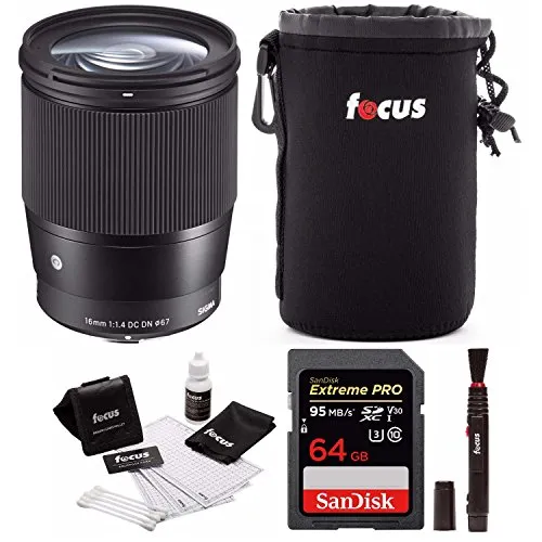Sigma 16mm f/1.4 DC DN Contemporary Lens for Sony E-Mount with 64GB Extreme PRO Bundle