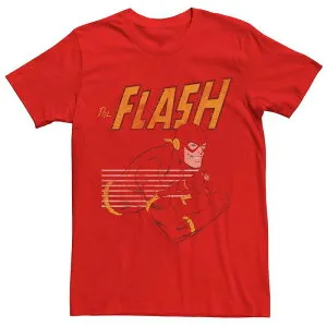 アニメキャラクター レディース トップス Tシャツ Licensed Character Men's DComics The Flash Red Hue Lines Tee Red レッド