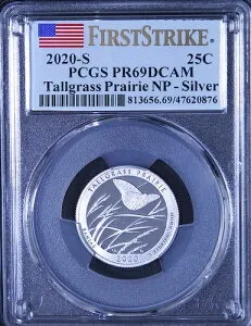 2020 S トールグラス プレーリー シルバー 25セント PCGS PR69 DCAM NP FS シルバー プルーフセット フラッグ