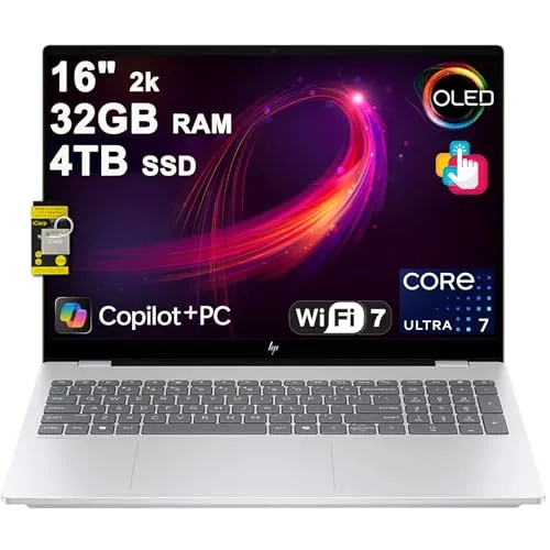 HP OmniBook 7 AI ノートパソコン 16インチ 2k (2048x1280) OLED Touch (HDR 500nits, 100% DCI-P3) Intel 16-core Ultra 7 255H 32GB RAM 4TB SSD
