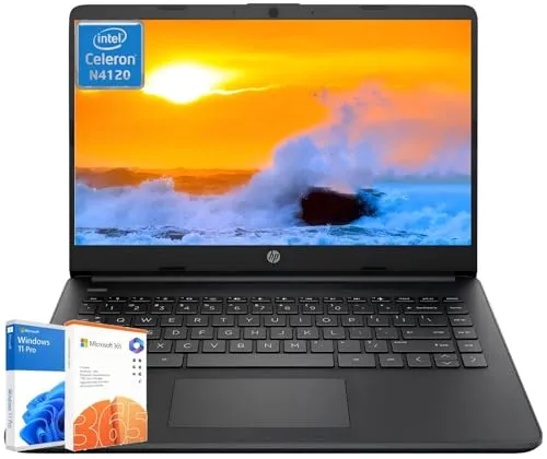 HP 14インチ超軽量ノートパソコン ビジネス用 Intel Celeron N4120 8GB RAM 384GB ストレージ (128GB eMMC+256GB Micro SD) 1年間のOffice 365+Windows 11 Pro、長寿命、W