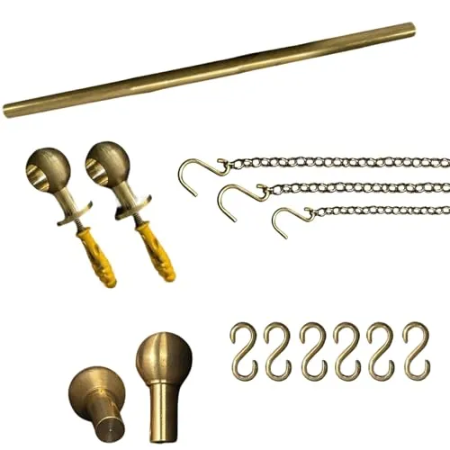 フレンチヴィンテージ 真鍮絵画吊りレール 調整可能チェーン付き ロッド 壁掛けアート展示システム 真鍮製ギャラリーレール 絵画吊り金具セット スライド式吊りチェーン 複数額縁対応 オイルペイント・鏡・ポスター壁面収納(1.70m (66.9in))