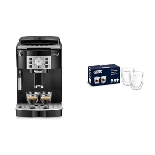 【セット買い】De'Longhi (デロンギ) 全自動コーヒーマシン マグニフィカS ECAM22112B コーヒーメーカー 全2メニュー カフェジャポーネ搭載 手動ミルクフロッサー デロンギファミリー登録で3年保証 + ダブルウォールグラス DWG2S-