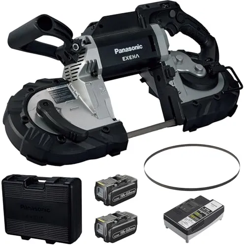 パナソニック(Panasonic) 充電 バンドソー 18V セット EXENA (18V 5.0Ah電池パック×2個/充電器/プラスチックケース/純正刃) 最大切断幅127mm ケーブルラック100mm親桁 電線管G104 ワンストローク切断可能 固定台