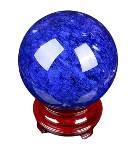 Blue Crystal Ball Melting Quartz Sphere with Stand Magic Sculpture Figurine Decoraive Home Decor Table Craft,80mm/3.14in