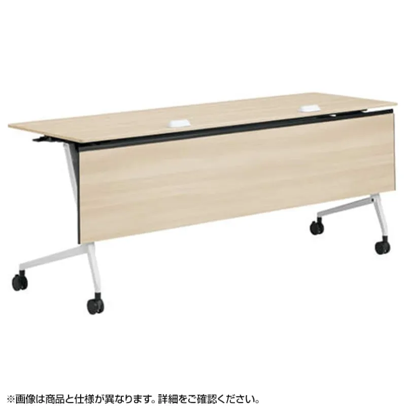 オカムラ マルカ Marca サイドフォールドテーブル 81F5FE ミーティングテーブル フラップテーブル 跳ね上げ式 ネスティング 幅1200×奥行450×高さ720mm ナイロンキャスター コンセントユニット付き 棚板付き 幕板付き メラミン天板 ブラック/プライズウッド