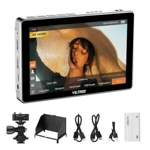 VILTROX7インチカメラフィールドモニタータッチスクリーンビデオモニターカメラ外部モニター4KHDMI出入力カメラモニター3DLUTRGB波形サンシェードフードとバッテリー付きDC-L1