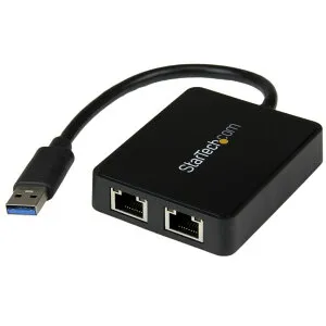 USB 3.0-2ポートGigabit Ethernet LANアダプタ ブラック (USBポートx1付き) 10 100 1000Mbps NICネットワークアダプタ USB SuperSpeed(オス)-2x RJ45(メス)有線LANアダプタ スターテック StarTech.com 2年保証