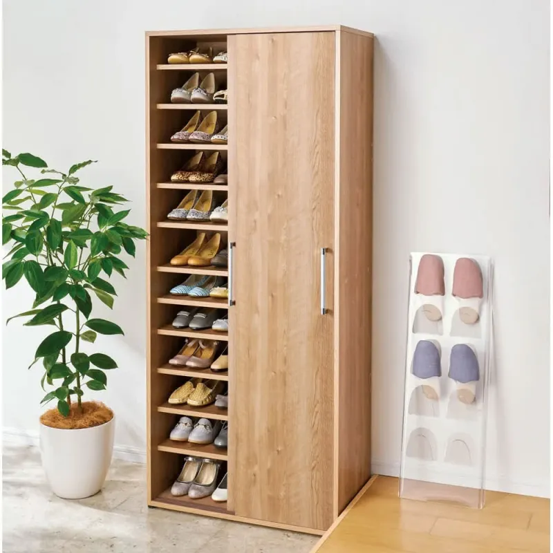 天然木調引き戸シューズボックス ハイ(高さ182cm) 幅77cm奥行40cm ブラウン 下駄箱・シューズボックス ディノス dinos