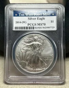 2014-W 1ドル アメリカン シルバー イーグル PCGS MS70 - ウェストポイント ラベル